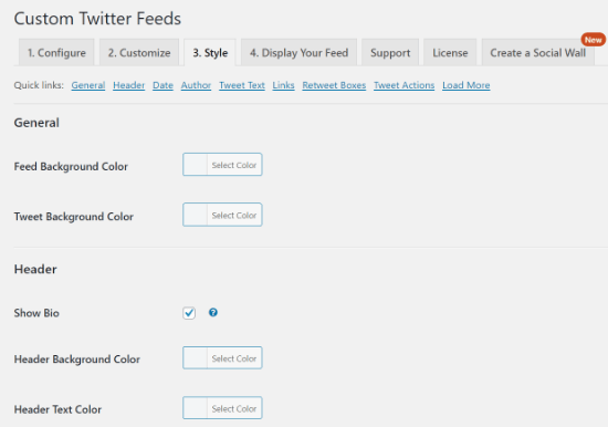 WordPress Twitter - Style Tab